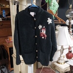 Beverly's Black Cardigan with Embroidered Holiday Details